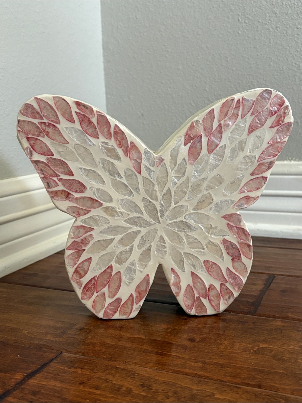 Decorative Butterfly Mosaic Sculpture in Pink and White